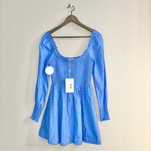 NWT Hill House The Norah Nap Dress Long Sleeve Mini In Hydrangea Blue Women’s XS